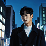 **

"Do Min Joon (Kim Soo Hyun) looking handsome, cold, and mysterious in modern Korean cityscape at night. Emphasize his otherworldly aura. Romantic, dramatic lighting."

**
