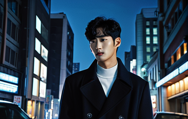 **
"Do Min Joon (Kim Soo Hyun) looking handsome, cold, and mysterious in modern Korean cityscape at night. Emphasize his otherworldly aura. Romantic, dramatic lighting."
**